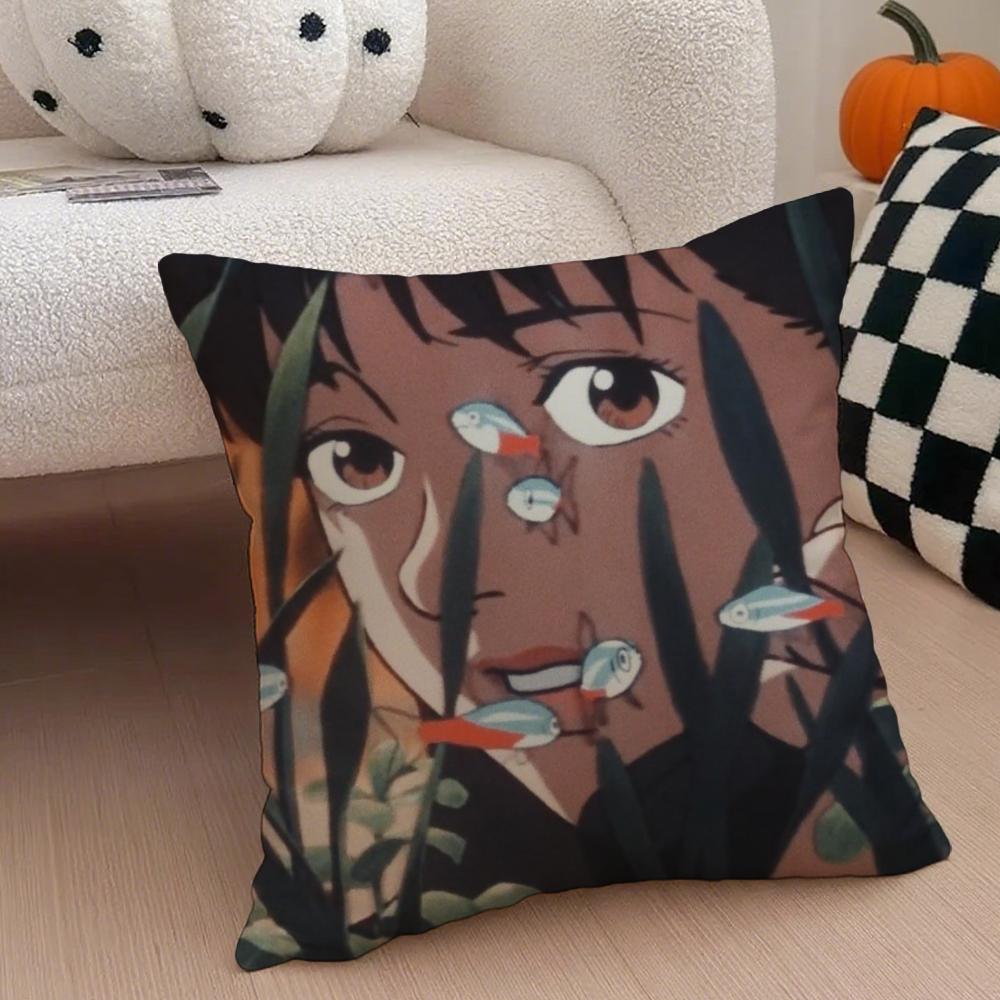 Anime Kon Satoshi PPerfect BBlue Cushion Cover Throw Pillow Cover Hidden Button Durable Polyester Chair Cushion
