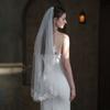 Exquisite Bridal White Veil Plain Tulle Handmade Lace Appliqued Fingertip Brides Headdress Veil
