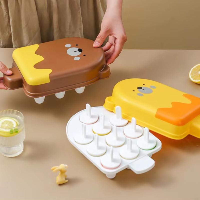10 полостей Милый медведь Пищевая форма для мороженого с крышкой Форма для льда в виде кубиков эскимо Формы для сырного пудинга Кухонные принадлежности