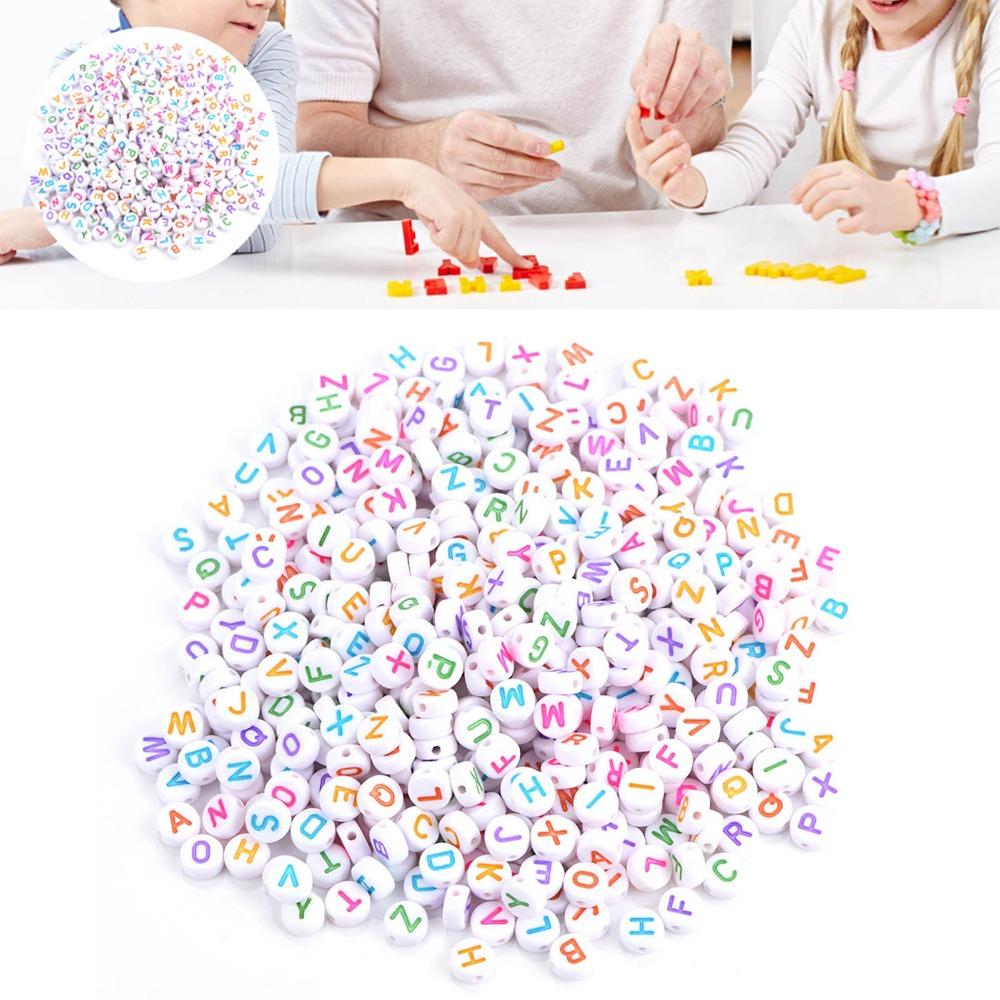 100PCS White Bead Alphabet Beads Colorful Letter Round Letter Beads Vowel Letter Beads DIY Bracelet