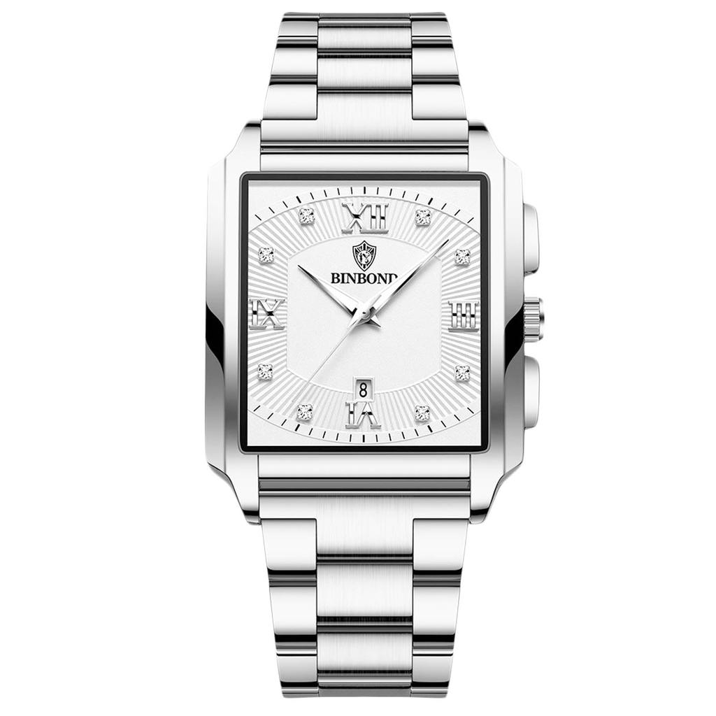 RORIOS Men's Square Quartz Wristwatch with Date Display, Water Resistant, Luminous Design, Metal Strap, Classic Design, Multi-Function, Stylish,