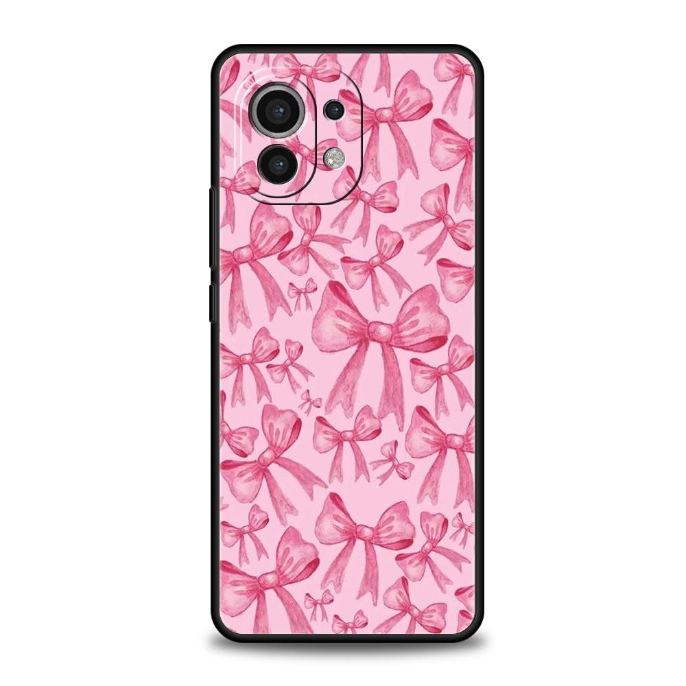 Розовый Чехол-Бампер с Бантом в Форме Сердца для Xiaomi Mi 15 14 13 12 11 Ultra 14T 13T 12T 11T 10T Pro Lite 5G Ударопрочный Мягкий ТПУ Чехлы Сумка