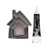 3 Mini Stainless Steel Cookie Cutters Houses + Black Icing Pen