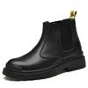 Men's Plus Size Chelsea Martin Boots: High-Top Leather Short Boots with Velvet Lining for Outdoor Wear.