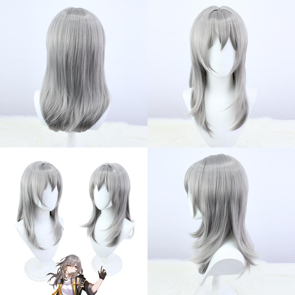 Cosplay Wig Realistic Scalp Silver Grey Gradient 52cm Length