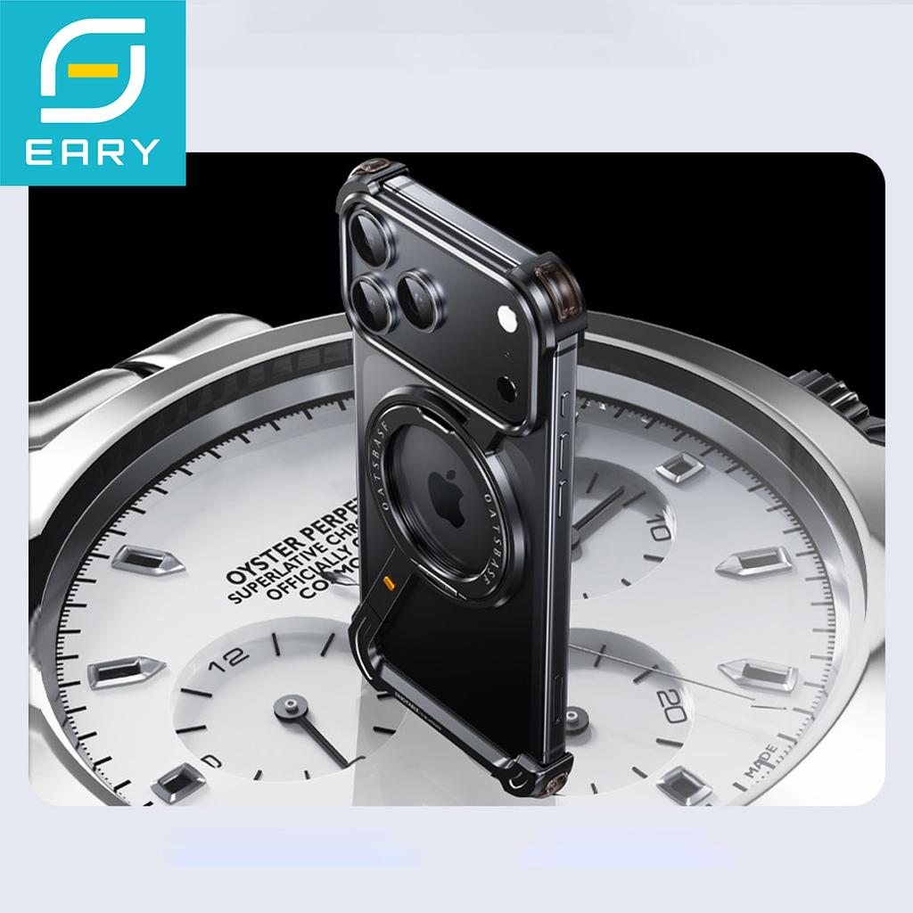 Frameless Bumper Case for iPhone 18 17 Pro Max Air 360°Rotate Stand Aluminum Metal Shell Shockproof Protector Phone Cover
