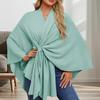 Women Shawl Coat V Neck Fall Winter Oversized Poncho Keep Warm Pure Color Windproof Open Front Shoulder Wraps with Bat Sleeves