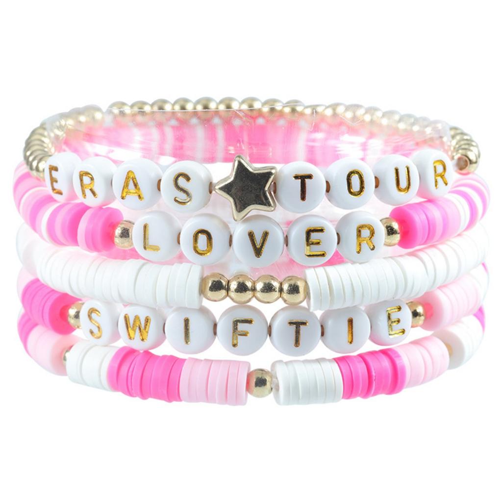 Multi-layer Color Soft Pottery Bracelet Elastic Color Letter Beaded Bracelet Set
