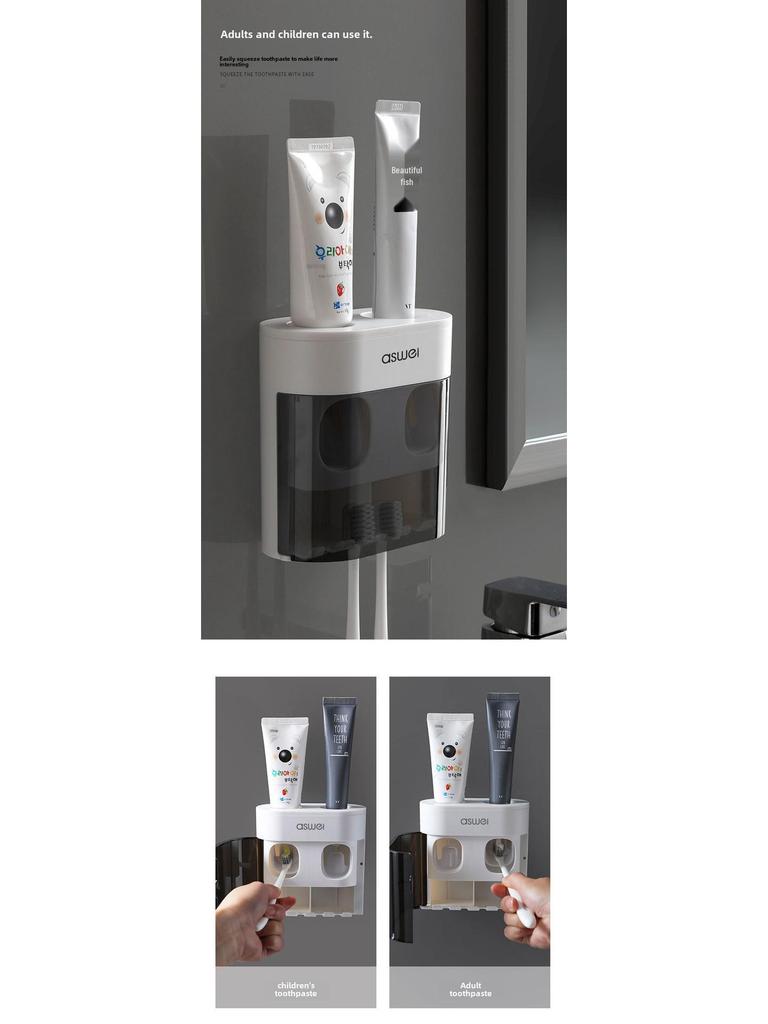Punch-Free Wall-Mounted Toothbrush Holder and Automatic Toothpaste Dispenser