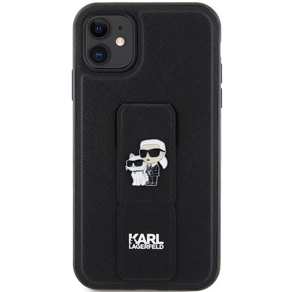 Karl Lagerfeld KLHCN61GSAKCPK iPhone 11 / Xr 6.1 czarny/black hardcase Gripstand Saffiano Karl&Choupette Pins
