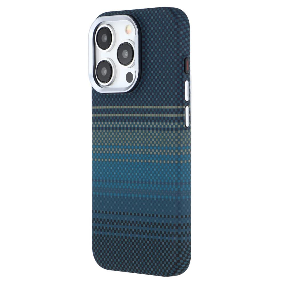 (Blue) For iPhone 15 Pro Max Case Compatible with MagSafe Carbon Fiber Texture Water-Transfer PC Phone Cover