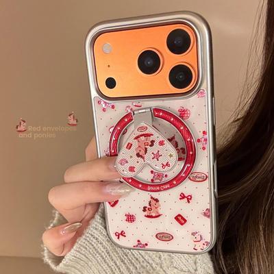 Чехол-подставка для телефона в форме сердца с пони для iPhone 16, iPhone 17, iPhone 17 Pro Max