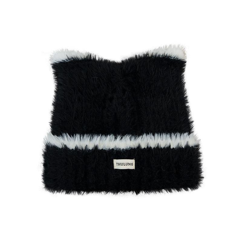 [Thin] Korean cute cat ears plush hat autumn and winter warm ear protection hat versatile big head circumference knitted hat