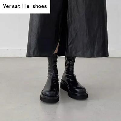 Женские эластичные короткие сапоги на толстом каблуке, модные туфли с молнией сзади, осенне-зимние туфли на платформе, женские ботильоны