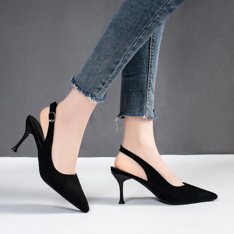 Fashion Elegant High Heel Black Versatile Sexy Women's Shoes 2024 New Style Pointed Toe Professional Single Shoes Trendy Summer Wear