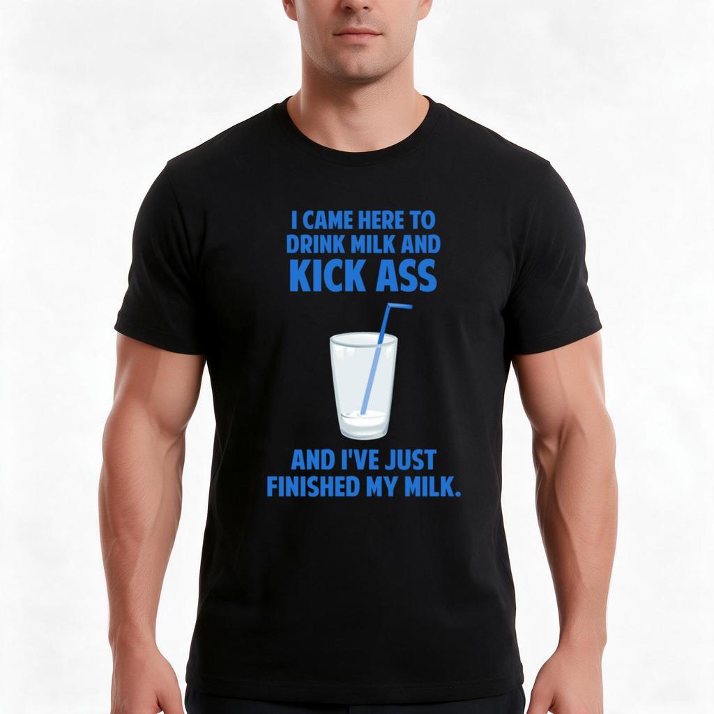 Drink Milk And Kick Ass Tshirt Summer Casual Cotton Tee Oversized Streetwear Tops Vintage Graphic Print Unisex Unisex Unisex