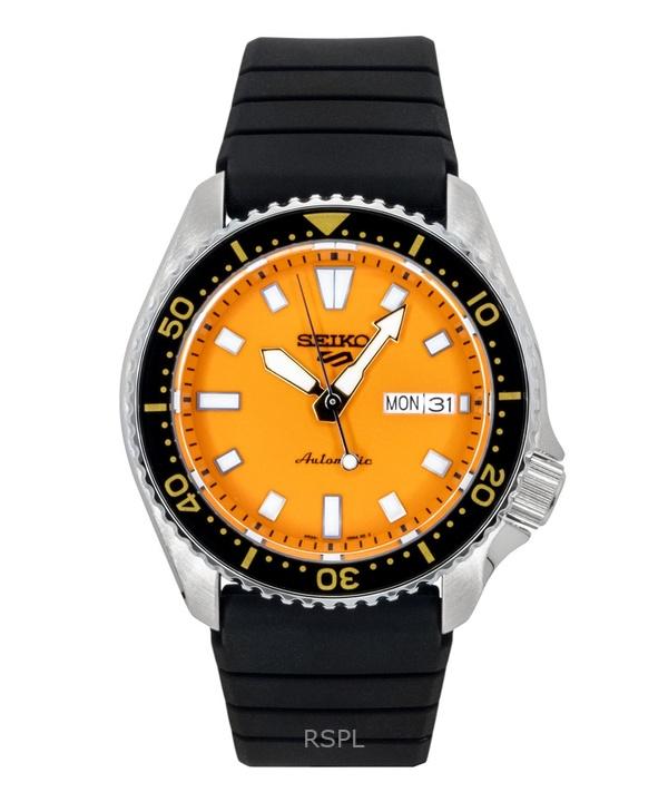 Seiko 5 Sports SKX Redux Силиконовый ремешок Оранжевый циферблат Автоматический SRPL89K1 100М Мужские часы