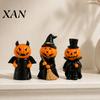 Playful Ghost Home Decor 3Pcs Halloween Pumpkin Figurine, Resin Spooky Tabletop Small Desktop Sculpture for Bookshelf And Tiered Tray, Indoor Holiday