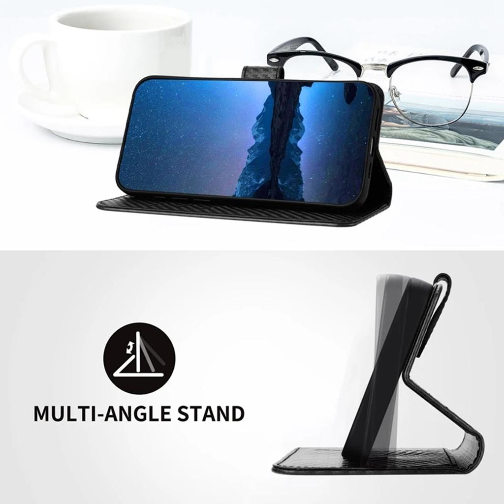 Business Carbon Fiber Flip Case For Xiaomi 14 13 12 Lite 13T 12T 11T 10T Redmi Note 13 12 11 10 9 13C 12C 10C 9C Poco X6 X5 M3 Pro Magnetic Cover