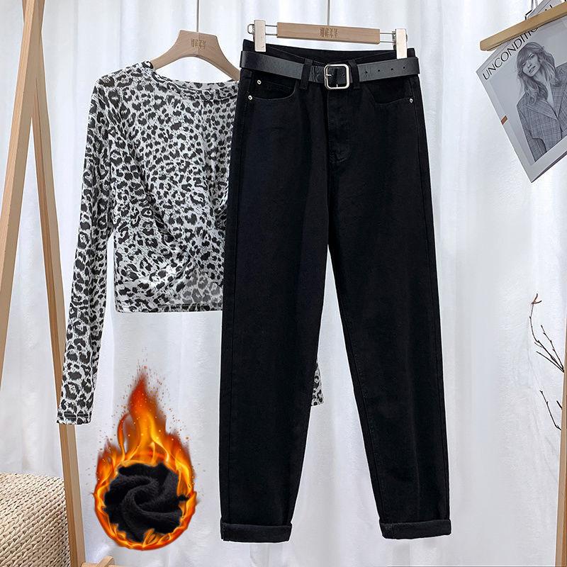 Skinny velvet jeans for women, new autumn and winter loose straight student Harlan pants for women