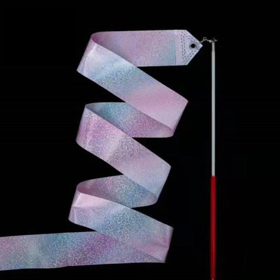 Гимнастические ленты, 2 шт., сверкающие, очень мягкие, гладкие, гибкие, с удобной ручкой, для обучения танцам, атласные детские ленты для художественной гимнастики с палочкой для детей