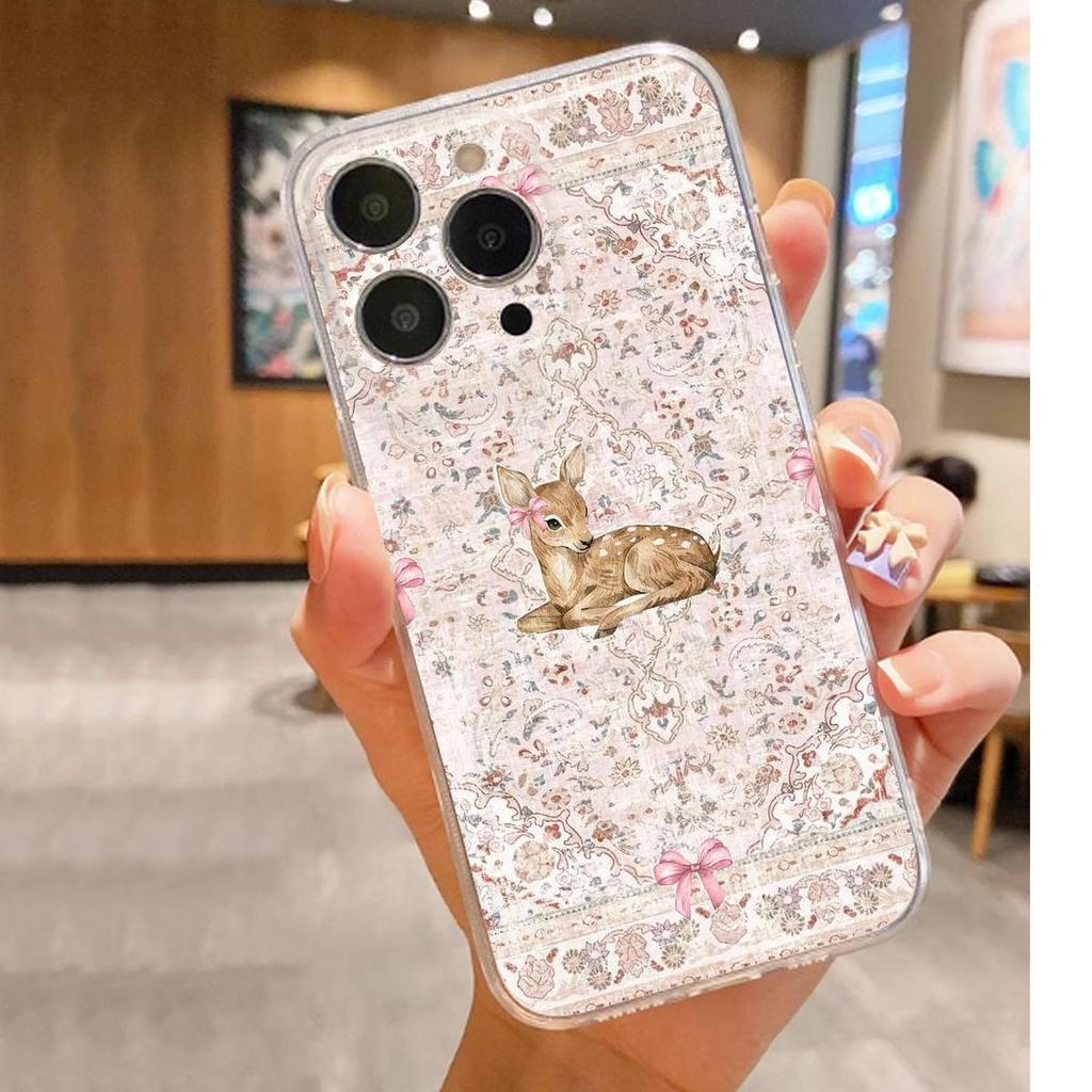 Прозрачный противоударный чехол с рисунком 'Цветочный олень' для серии iPhone 14/15/16/17 Promax