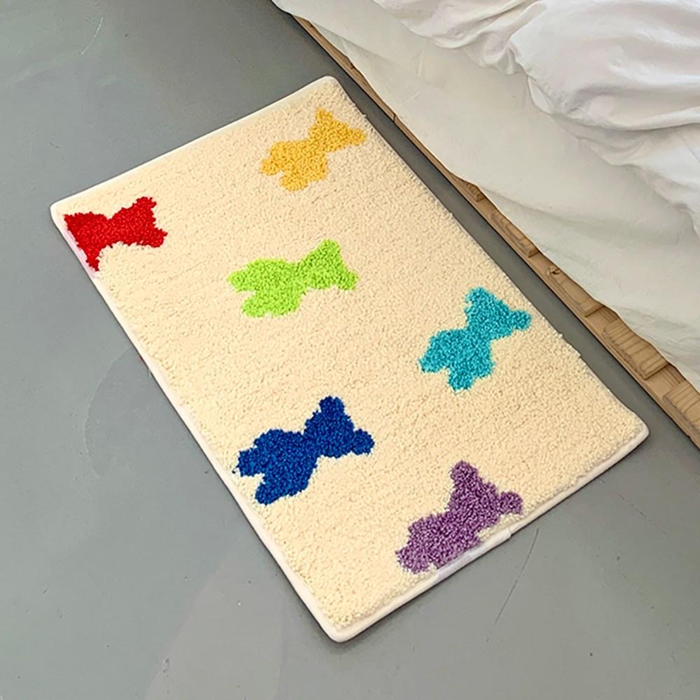 Checkered Smile Face Plush Carpet Simple Non-Slip Water-Absorbent Bathroom Mat Living Room Bedroom Carpet Home Decoration