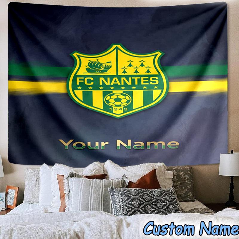 Custom Name Fc Nantes Crest Design Printed Tapestry, for Bedroom,Livingroom, dormitory, Large Wall Decor, Fabric Decor Fan Birthday Gifts
