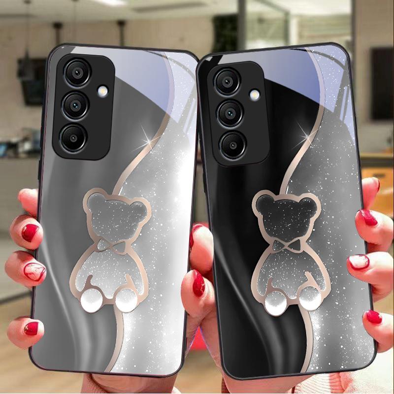 Чехол для телефона из черного закаленного стекла Trompe L'oeil Bear для Samsung Galaxy A15 5G 54 4G 51 50 24 35 90 71 12 51 53 52S 80 22 34