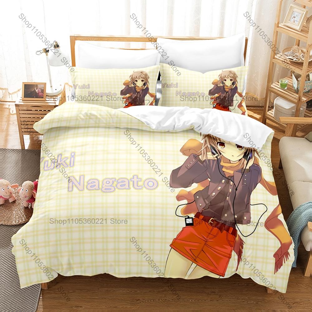 The Melancholy Of Haruhi Suzumiya Anime Print 3PCS Bedding Set Duvet Cover + 2 Pillowcases Soft Bed Linen For Otaku Fans Bedroom