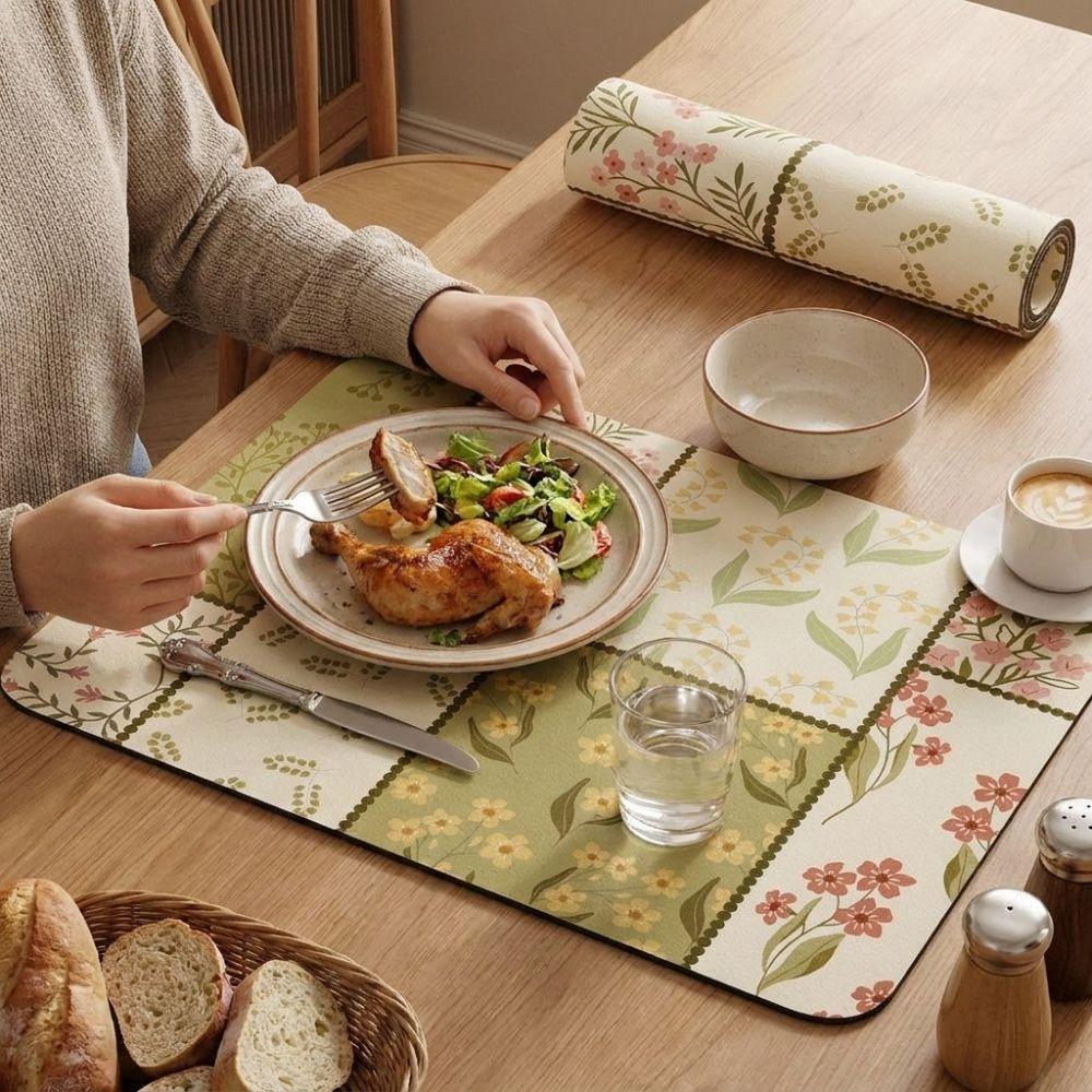 Heat Resistant Kitchen Drain Mat Floral Print Absorbent Mat Coffee Machine Mat Sink Area