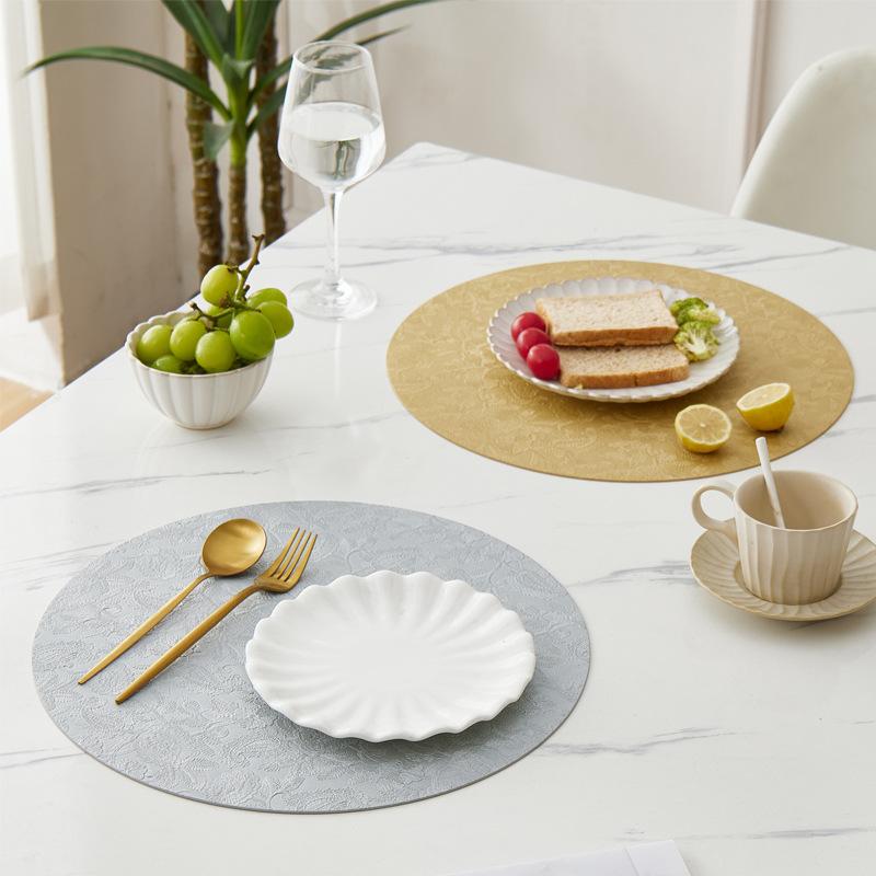 Embossed PVC Leather Placemat Waterproof Oil-proof Heat-resistant Dining Table Mat Elegant Insulation Pad Home Kitchen