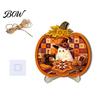 Cool Patterned Ornaments Halloween Door Sign, Glowing Ghost Hanging Decor, Wooden LED Window Festive Theme Ornament for Party, Spooky Wall Pendant