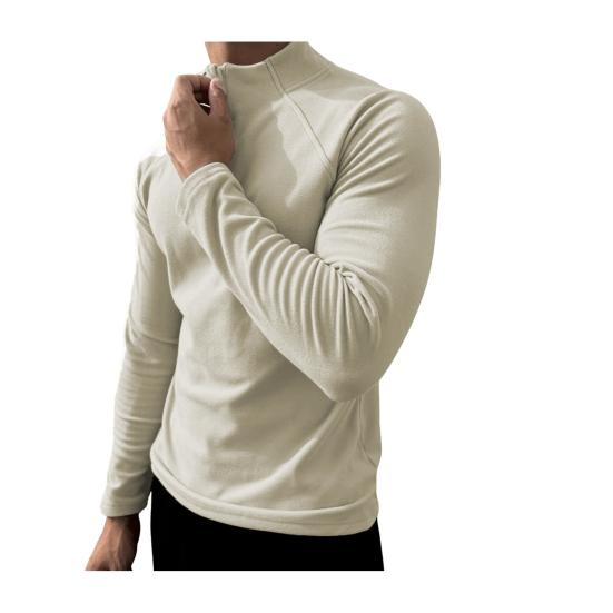 Мужская футболка с длинным рукавом, зимняя осенняя однотонная толстовка с полувысоким воротником-молнией, повседневные мужские топы для занятий спортом, повседневная одежда