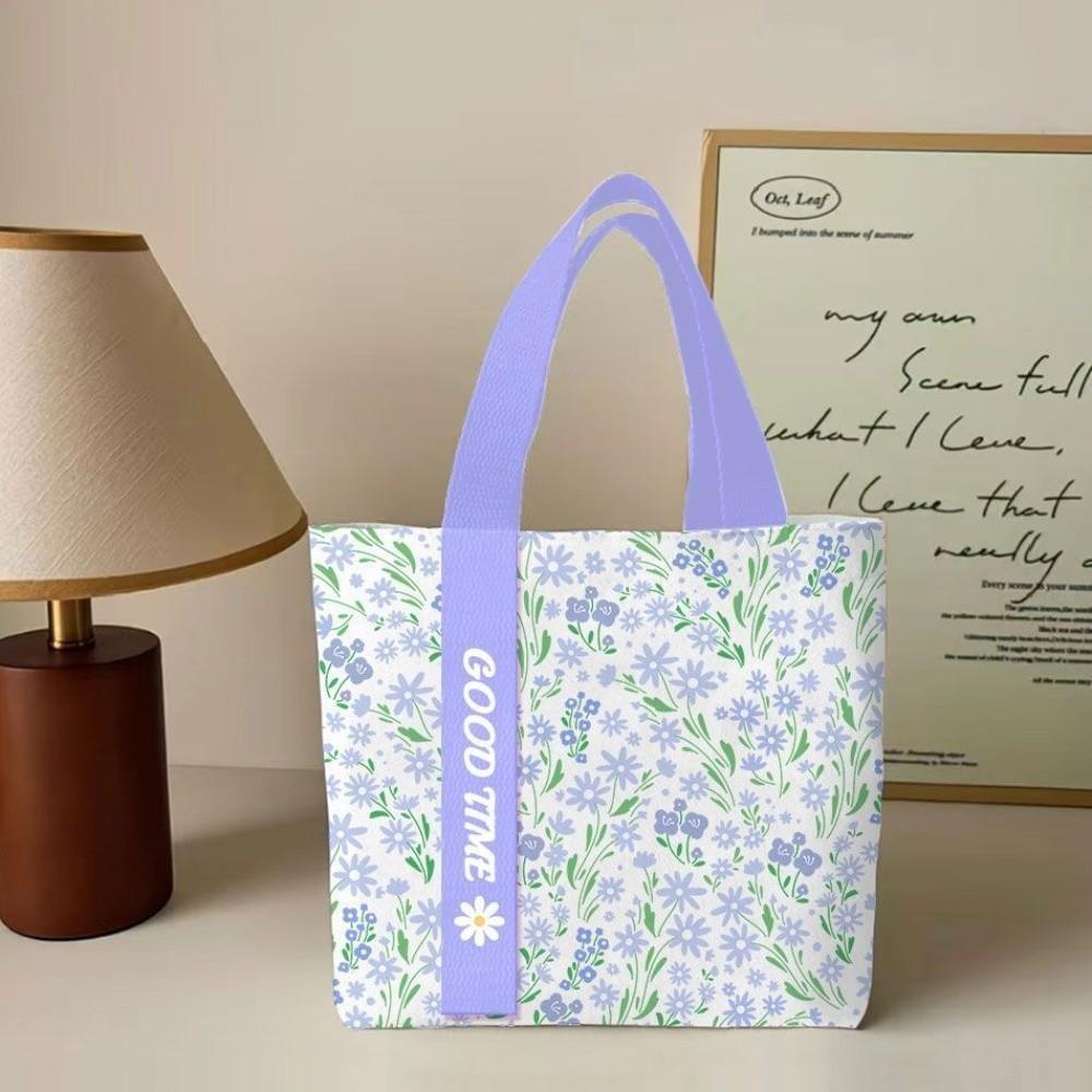 Portable Floral Canvas Tote Bag Reusable Lightweight Commute Handbag Large Capacity Shopping Bag Daily Commute