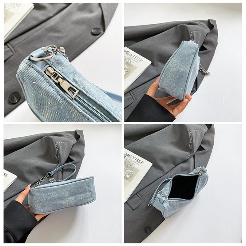 Женская сумка через плечо Модная джинсовая сумка через плечо, Простая однотонная сумка, Женская цепочка, Ручная под мышкой, Женская сумка