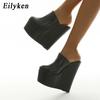 Модные Eilyken Новые Весенние Супер Платформа Танкетка Высокий Каблук Женские Шлепанцы Сандалии для Ночного Клуба Мюли Вечерние Туфли