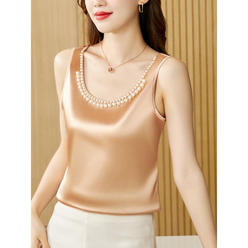 Летний шелковый атласный базовый жилет большого размера для женщин с пышными формами, с маленьким костюмом и топом без рукавов для женщин
