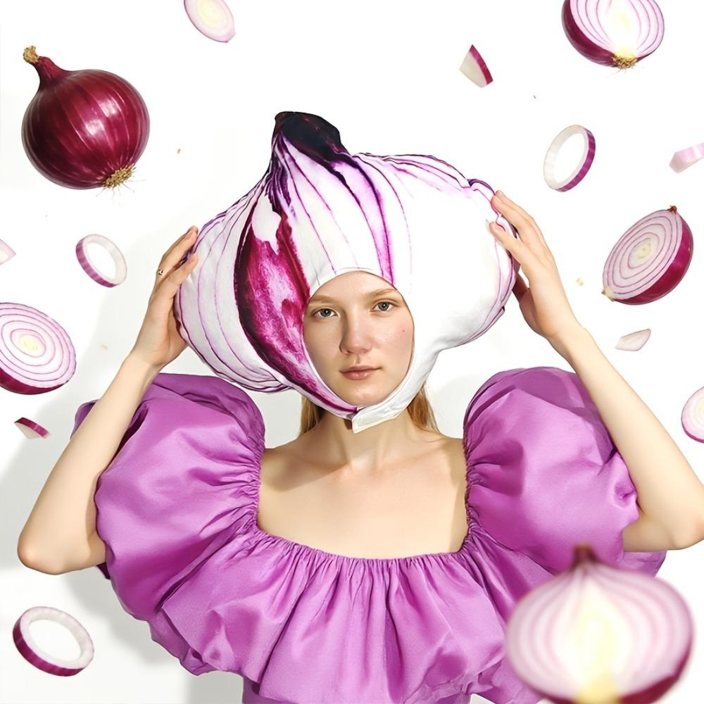 Cute Onion Headpiece Costume Hat Funny Cartoon Plush Hat Fun Party Headwear Cosplay Costume