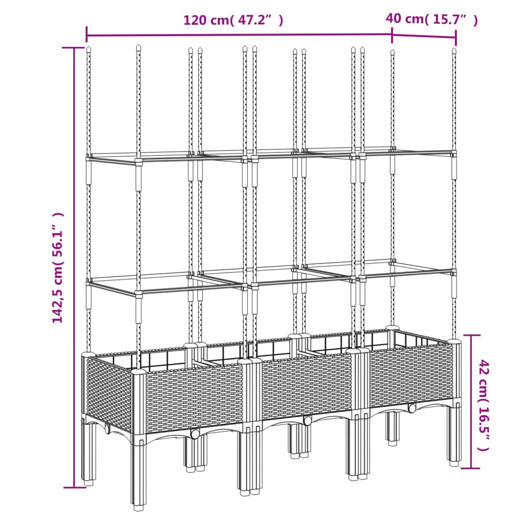 Planter with Trellis Light Grey 120 x 40 x 142.5 cm PP