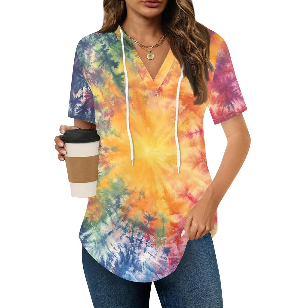 Женские летние футболки с V-образным вырезом, толстовки с коротким рукавом, туники, повседневные свободные туники, толстовки