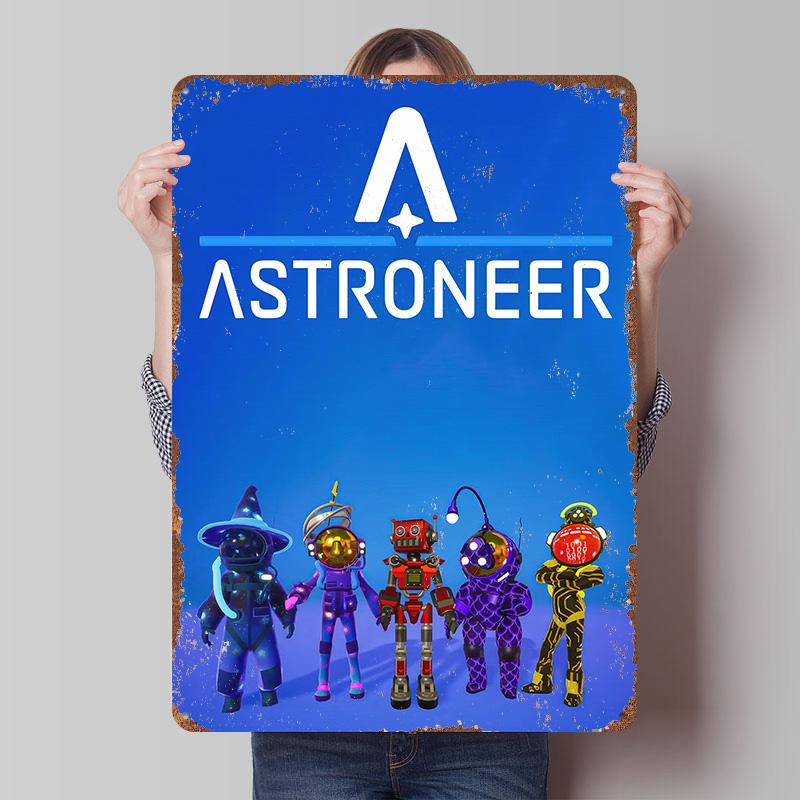 Astroneer Game Characters Printed Poster Customized Wall Art Retro Vintage Metal Tin Signs for Living Room Decorations Man Cave