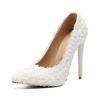 2024 Large 43 Heel Height 11cm Fine Heel Pointed White Wedding Banquet High Heels Lace Pearl Women's Fashion Trendy High Heels