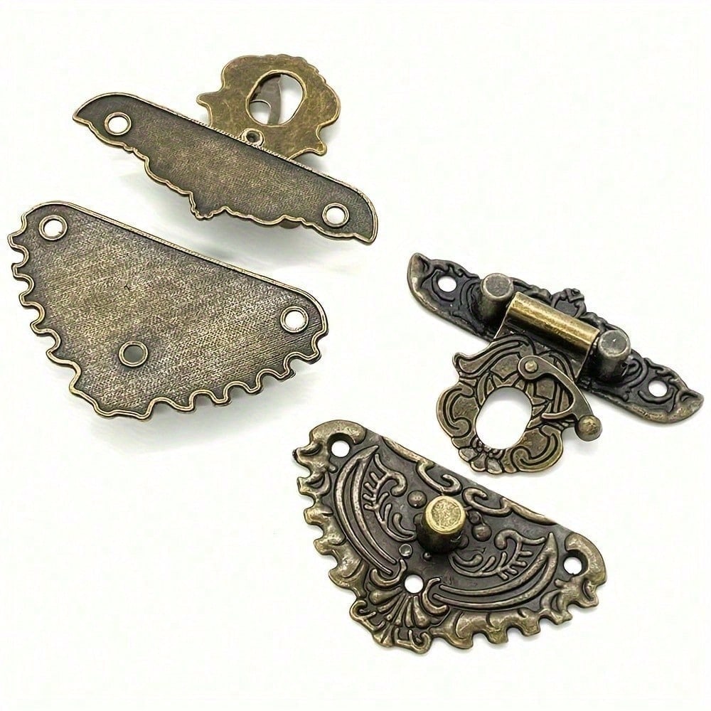 2 комплекта/22 шт. Ретро Декоративный Шкаф Шкатулка для драгоценностей Защелка Замок Пряжка Винтажная Бронза Гравированные Мини-петли для коробки и Защитные уголки для коробки с винтами