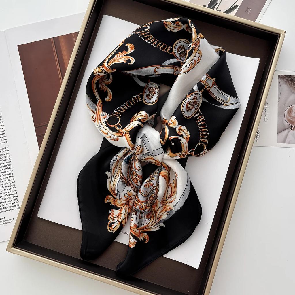 New Vintage Paisley Print Shawl Square Scarf for Women Soft Satin Neckerchief Female Hair Bands Ribbon Headband Bandana