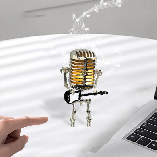 Металлический микрофон робот ночник винтажный держащий гитару рок микрофон робот светодиодный настольный светильник настольное украшение орнамент подарок любителю музыки