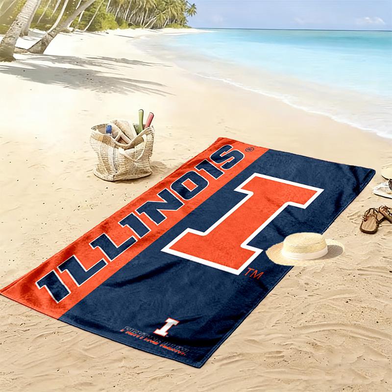 Illinois Fighting Illini Print Beach Towel, Large Soft Quick Dry Towel for Beach Camping Swimming