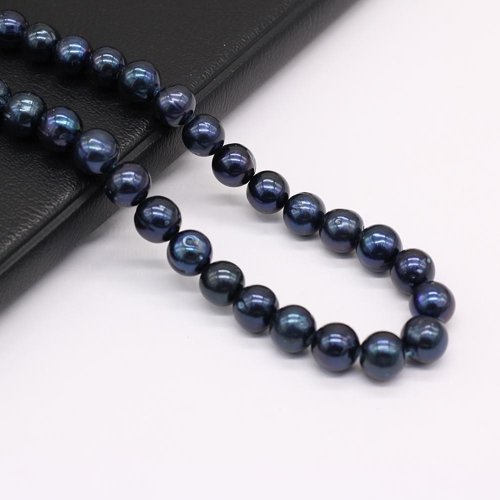 1String, Black Near Round Pearl 8-9mm, Fashion Women Natural Freshwater Pearl Beads for Jewelry Making DIY Crafts, Luxury Bulk Gifts 36cm