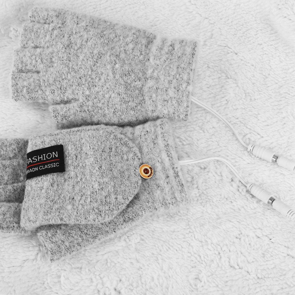 USB Электрические Зимние Перчатки с Подогревом для Улицы Термо-Перчатки с Сенсорным Экраном Полные и Полупальцевые Вязаные Перчатки Согревалка для Рук Велосипедные Перчатки