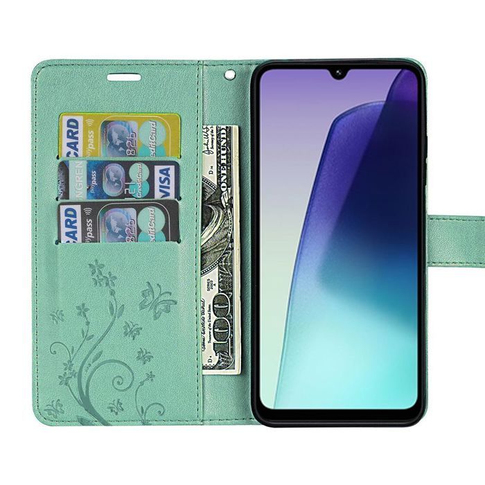 Coque et Verres de Protection - E.F.CONNECTION - pour Xiaomi Redmi 14C - Antichoc - Cuir PU - Motif Papillon Fleur